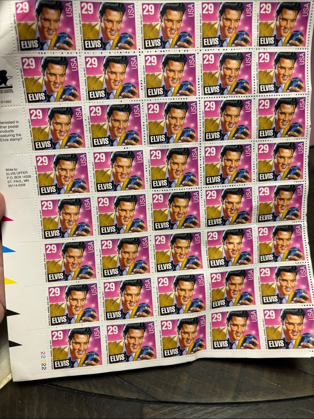 Elvis Presley full Sheet of 29¢ Commemorative Postage Stamps - vintage